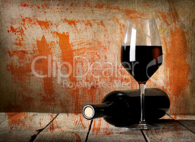 Black bottle and red wine vintage