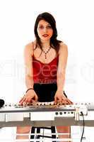 woman playing on keyboard.