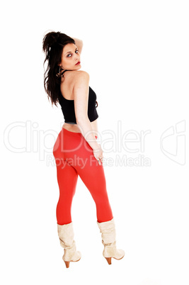 girl in red tights.