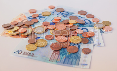 Euros coins and notes