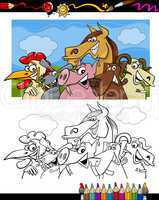 farm animals cartoon for coloring book