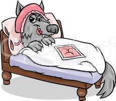 bad wolf in bed cartoon illustration