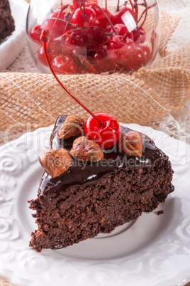 chocolate walnut cake with cherries