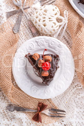 chocolate walnut cake with cherries