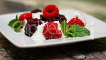 Berries Cream and Mint Dessert