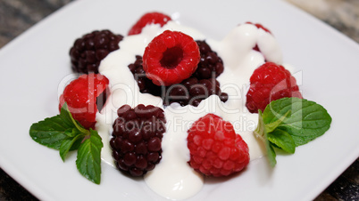 Berries Cream and Mint Dessert