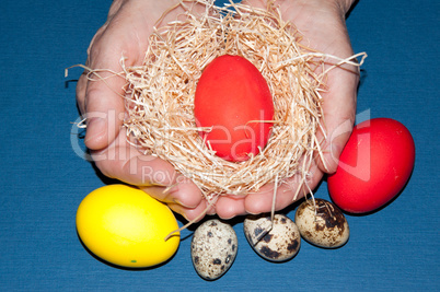 Easter egg in the hands of an elderly person.