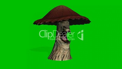 angry big brown mushroom appears and dies on green screen
