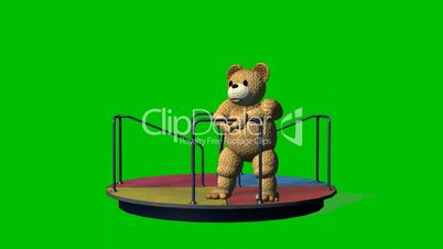 cartoon teddy bear moves carousel - green screen