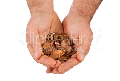 Copper Euro coins in hands