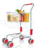Shopping cart full with food products