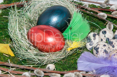 A pussy-Willow sprig and Easter egg.