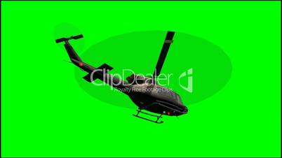 Helicopter Bell UH-1 in fly - green screen