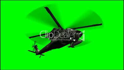 helicopter black hawk in fly -  green screen
