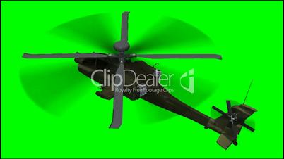 Military Helicopter Boeing AH-64 Apache in fly - green screen