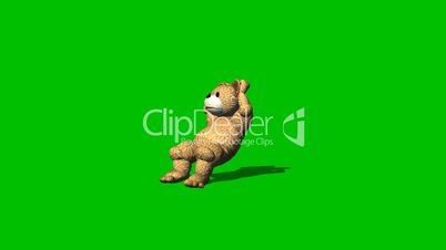 cartoon bear is sitting and relaxes - green screen