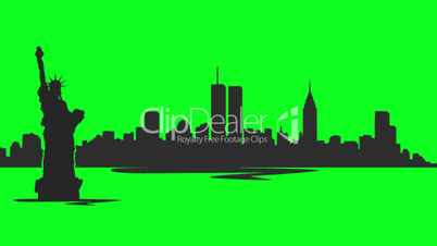 new york skyline illustration on green screen