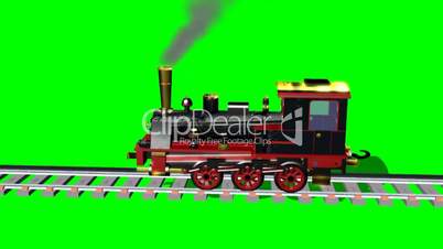 cartoon train on tracks - various trips - green screen