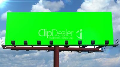 billboard with moving clouds - green screen