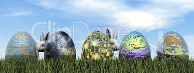 easter eggs and rabbit - 3d render
