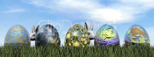 easter eggs and rabbit - 3d render