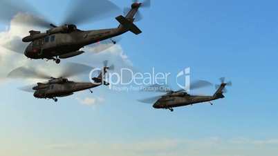 black hawk helicopter fly over