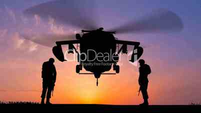 Black Hawk Helicopter Rising In The Sunset