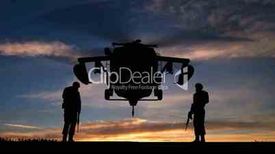 Black Hawk Helicopter Rising In The Sunset