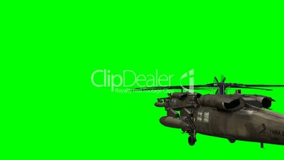 Black Hawk Helicopter fly in Formation - green screen