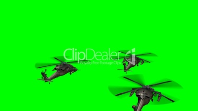 black hawk helicopter fly in formation - green screen