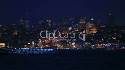 famous city Istanbul skyline at blue hours