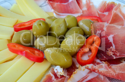 prosciutto, cheese and olives