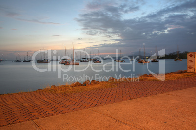 view of the sea in the causeway of amador in panama in the sunse