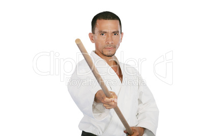 closeup isolated portrait of martial arts man in kimono excercis