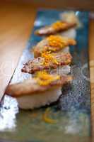 Japanese style sushi fried goose liver