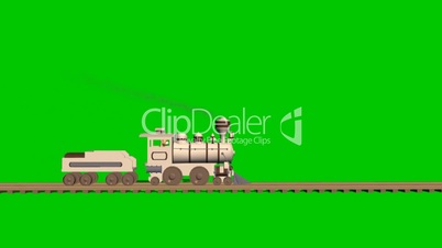 Toy wooden train in different drive - green screen