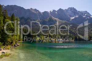 Eibsee, Bergsee, Traum, Idylle, blau, Grainau, azur, anblick, Wald, Ufer, baum, bayern, bergurlaub, Tourismus, Highlight, garmisch, gebirgssee, oberbayern, ruhe, see, stille, wanderurlaub, zugspitze, Tal, Talstation, wasser, Urlaub