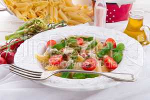 noodles with asparagus in cream-cheese sauce