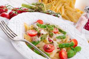 noodles with asparagus in cream-cheese sauce