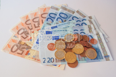 Euros coins and notes