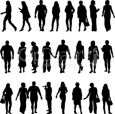 Black silhouettes of beautiful mans and womans on white background. Vector illustration.