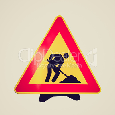 Retro look Road work sign