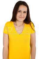 woman with blank yellow t-shirt
