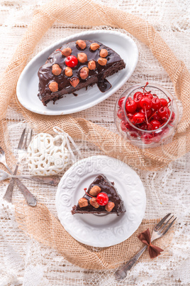 chocolate walnut cake with cherries