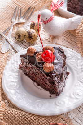 chocolate walnut cake with cherries