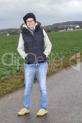 woman walks in stormy weather