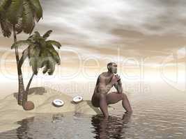 homo erectus thinking alone - 3d render