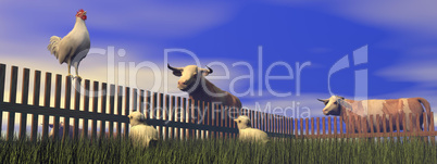 rooster crowing in the farm - 3d render