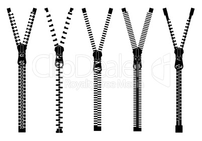 Set of different zippers