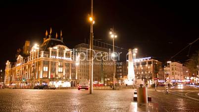 Dam Square at night. Amsterdam, The Netherlands. Time Lapse.